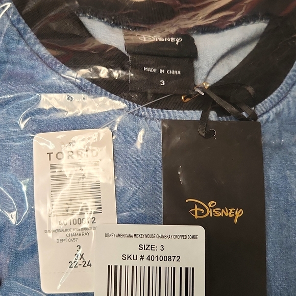 ❤️NWT VINTAGE TORRID DISNEY CROP BOMBER JACKET - MICKEY MOUSE DENIM AMERICANA - Picture 7 of 11